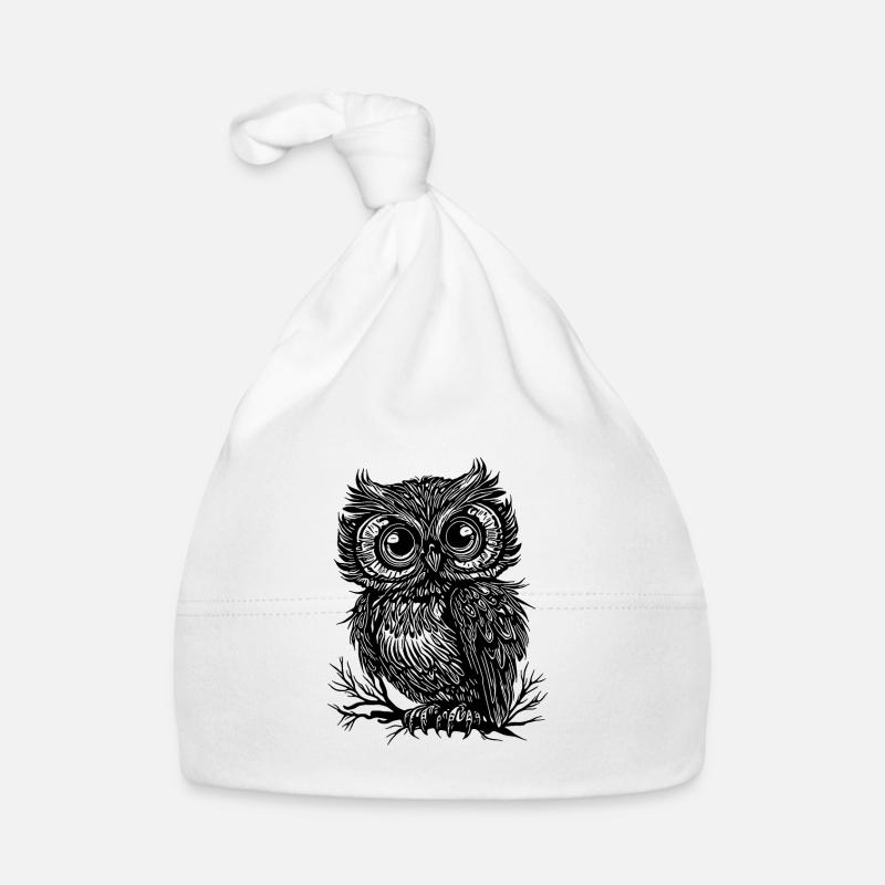 Big eyes forest owl on a branch Organic Baby Cap