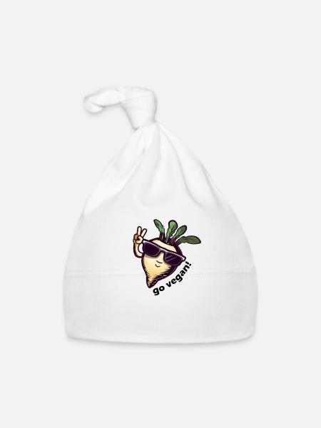 Mignon navet végétalien. Paix! - Bonnet bio Bébé - blanc - Devant