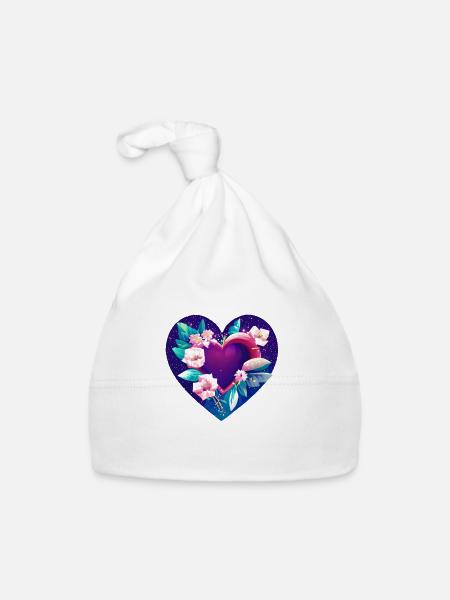 Saint-Valentin, Amour, Mariage, Fête des mères, Fiançailles - Bonnet bio Bébé - blanc - Devant