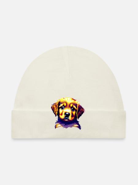 Chiot Golden Retriever Chiens Propriétaires de chiens - Bonnet bio Bébé - blanc - Devant
