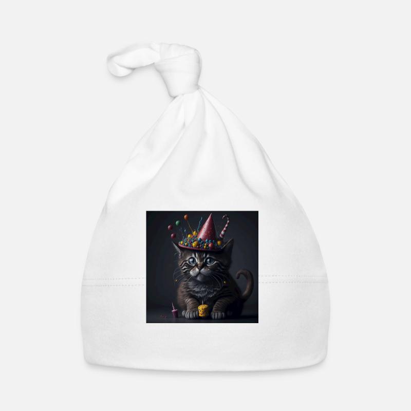 Cat with birthday hat Organic Baby Cap