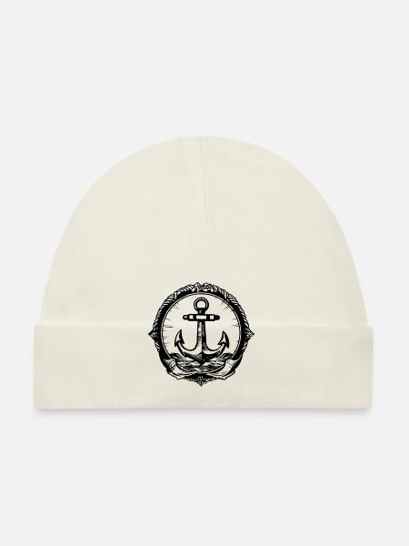 Anchor Boat Ship Nautical - Organic Baby Cap - white - Front
