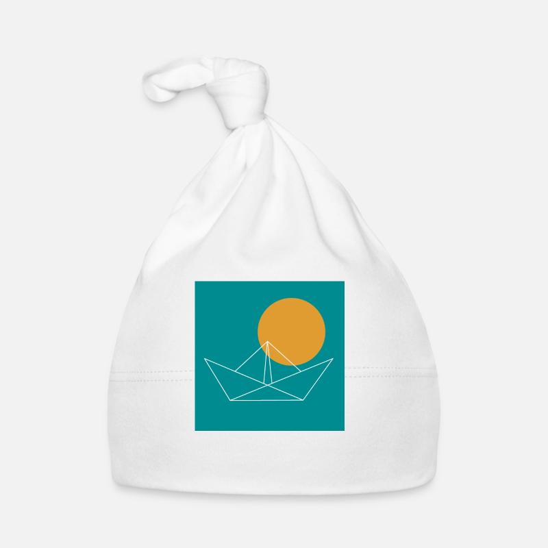 Papierboot mit Sonne | türkis Baby Bio-Mütze