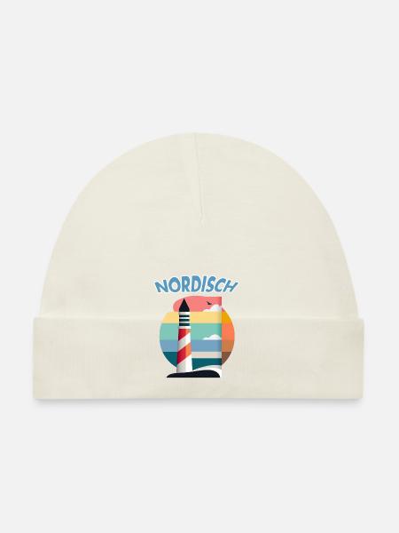Nordisch! Leuchtturm, Möwe - Baby Bio-Mütze - Weiß - Vorne
