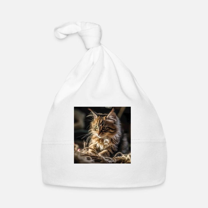 Main Coon bébé chat, joueur et ultra mignon - Bonnet bio Bébé - blanc
