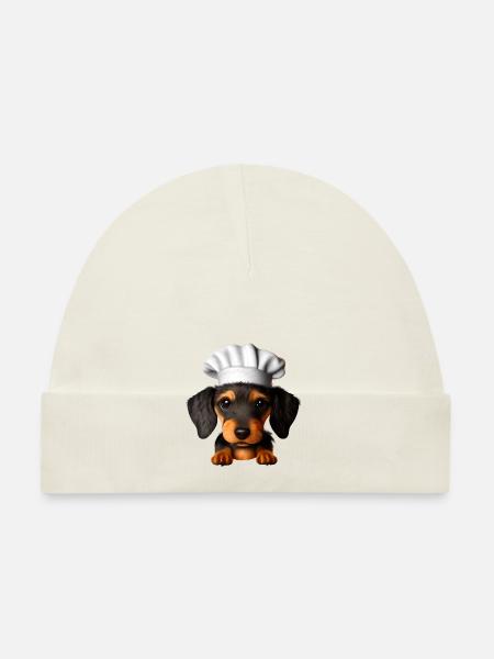 Teckel chien cuisine chiens teckel chiot restaurateur - Bonnet bio Bébé - blanc - Devant