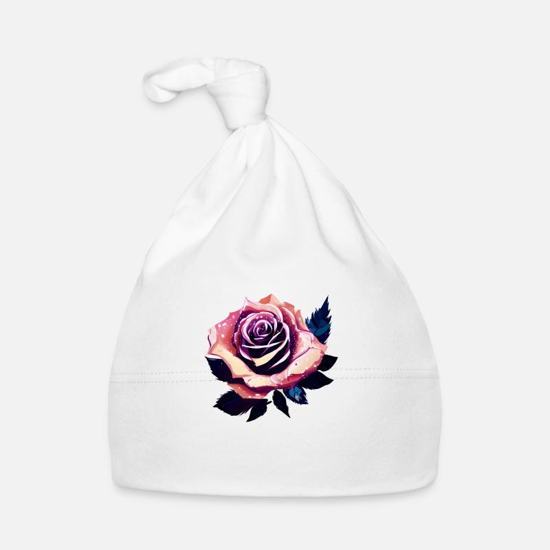 Rose Rose Design Fleurs - Bonnet bio Bébé - blanc