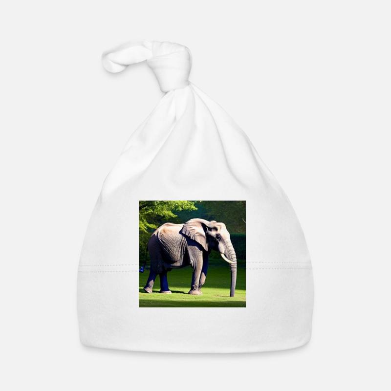 Éléphant dans un pré - Bonnet bio Bébé - blanc