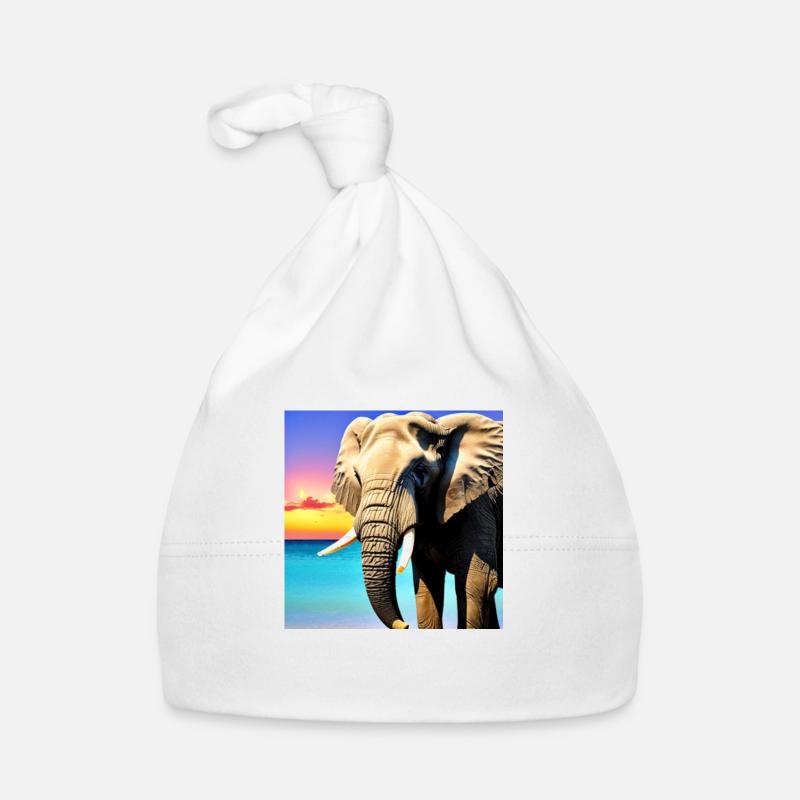 Eléphant au coucher du soleil Bonnet bio Bébé