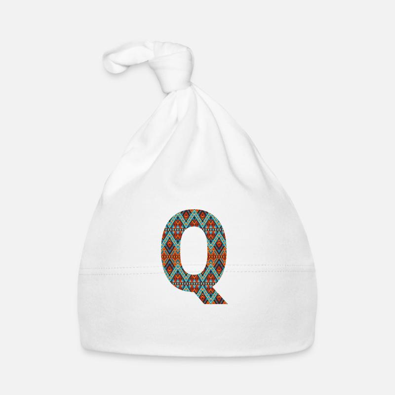Buchstabe Q - Boho-Design, buntes Monogramm Baby Bio-Mütze