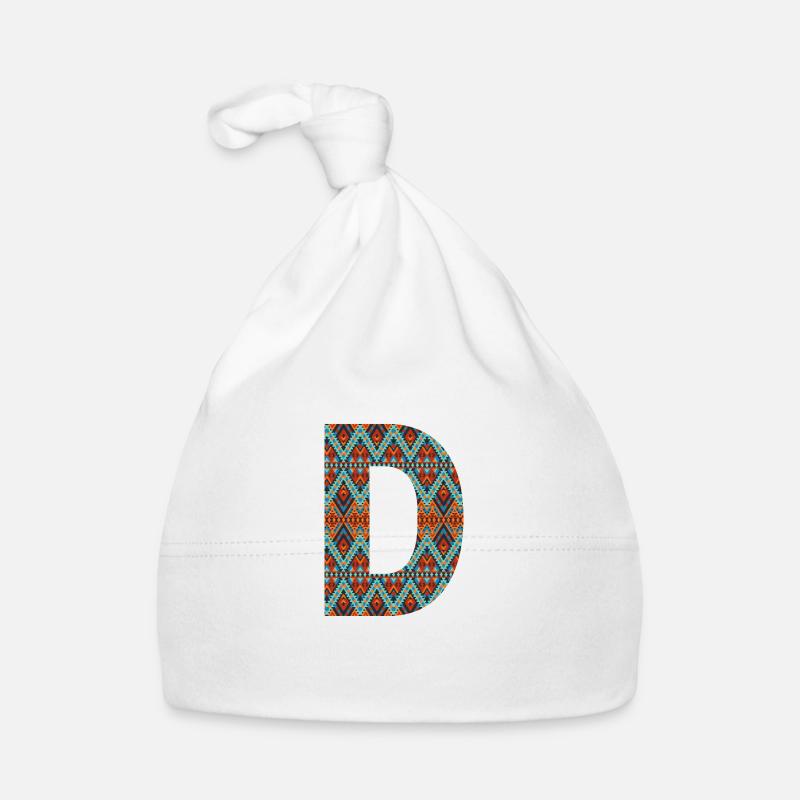 Lettre D- design boho, monogramme coloré Bonnet bio Bébé