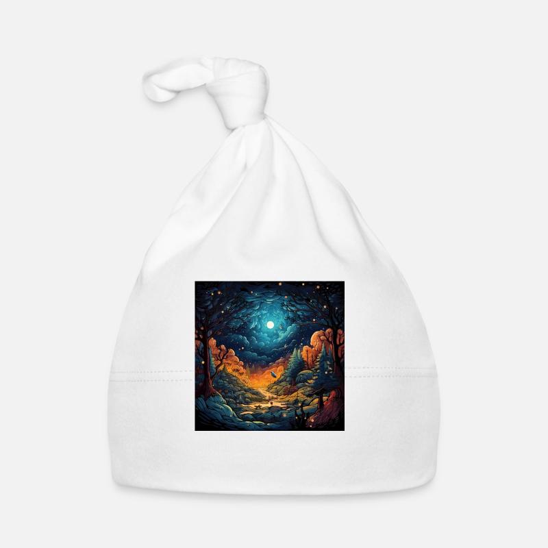 Forêt la nuit - Bonnet bio Bébé - blanc