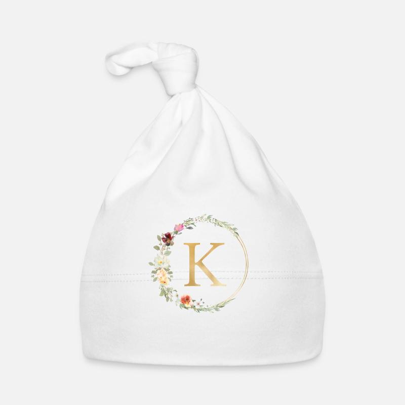Customizable Monogram K Floral Organic Baby Cap