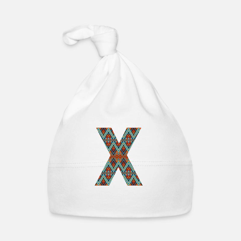 Lettre X- design boho, monogramme coloré Bonnet bio Bébé