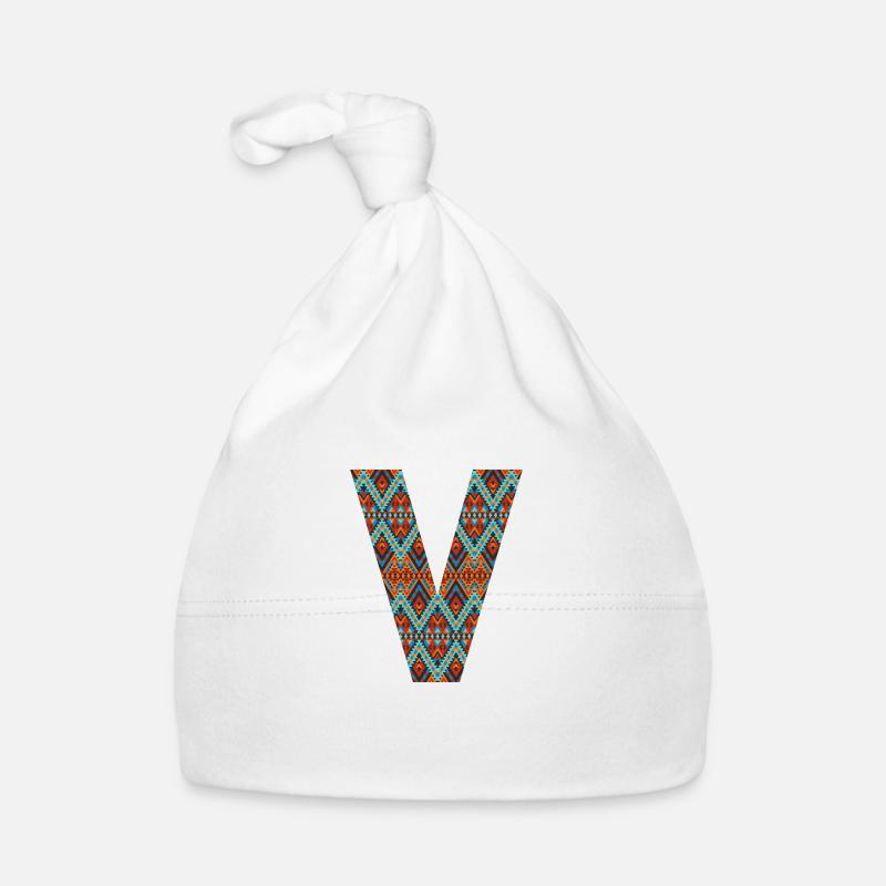 Letter V- boho design, Colorful monogram Organic Baby Cap