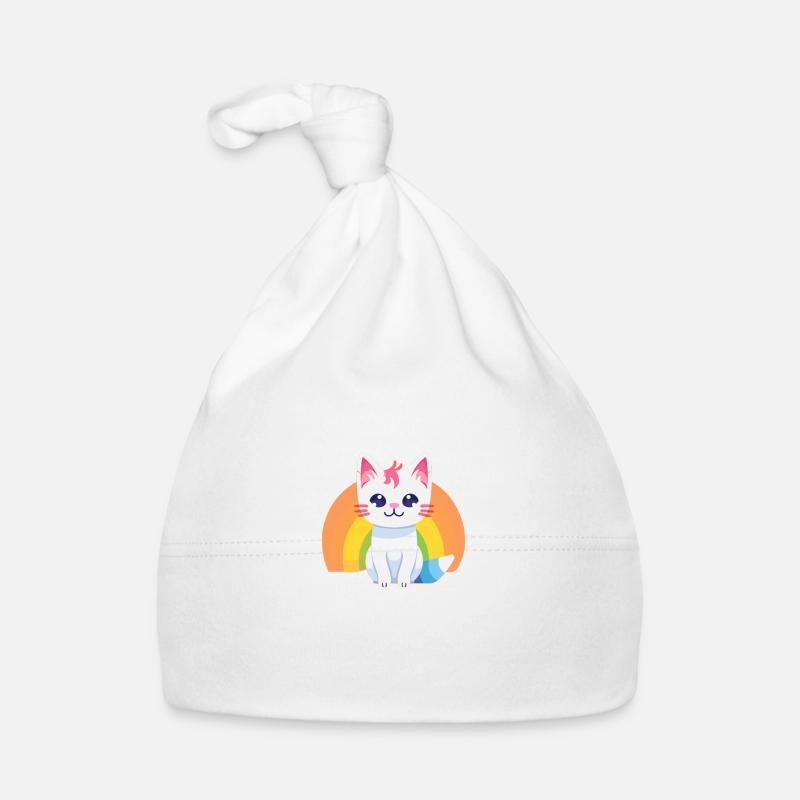 Regenbogen Katze - Baby Bio-Mütze - Weiß