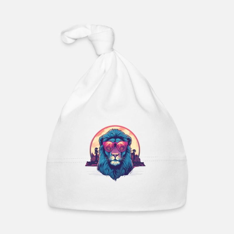 Synthwave Lion Sunset - Organic Baby Cap - white