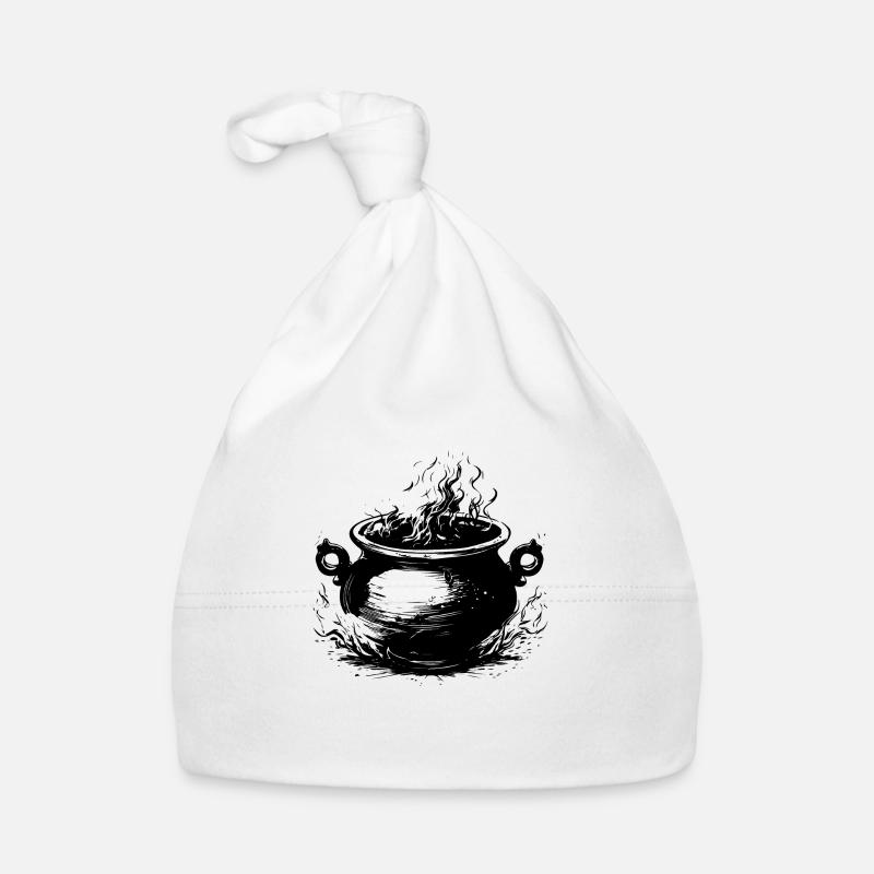 Chaudron Sorcière magique Halloween - Bonnet bio Bébé - blanc