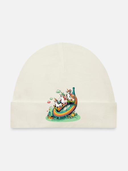 Unicorns in rainbow land - Organic Baby Cap - white - Front
