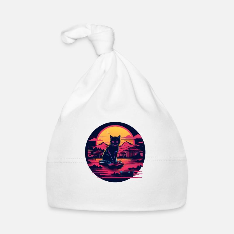 Synthwave japan Chat dans la nuit Bonnet bio Bébé