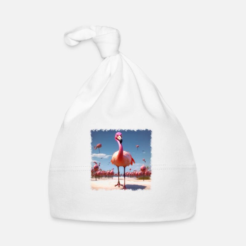Flamant rose frais - Bonnet bio Bébé - blanc