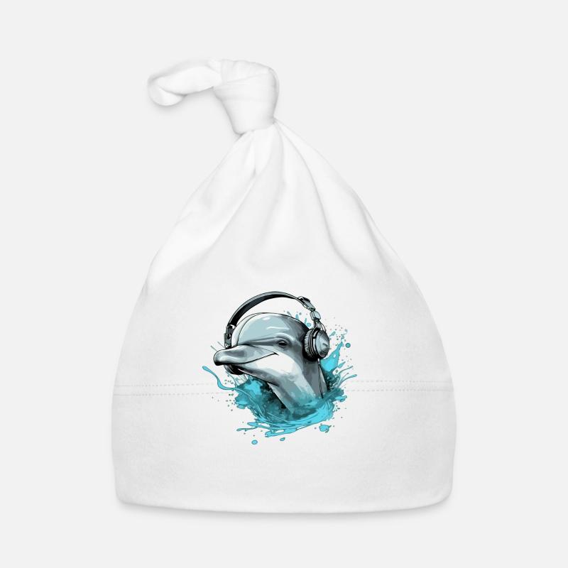 Riki, der audiophile Delfin - Baby Bio-Mütze - Weiß