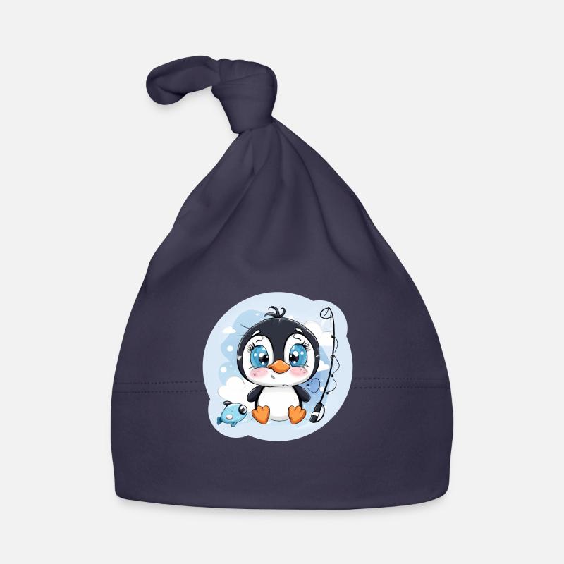 Mignon bébé pingouin avec une canne à pêche Bonnet bio Bébé