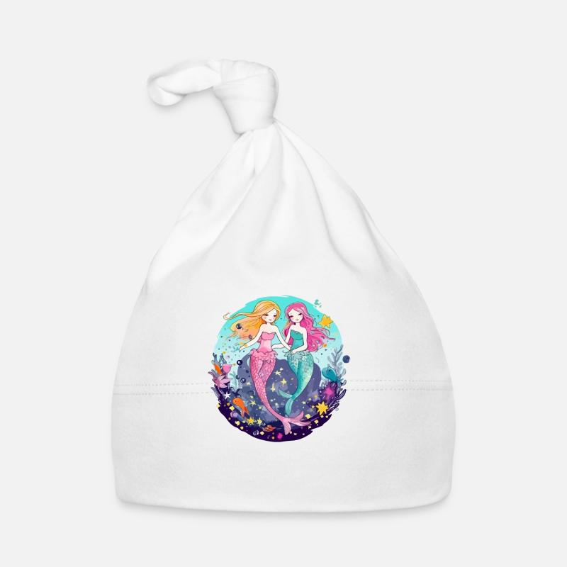 Miki et mina les sirènes - Bonnet bio Bébé - blanc