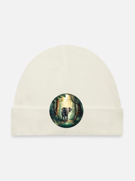 Éléphant de la forêt tropicale - Bonnet bio Bébé - blanc - Devant