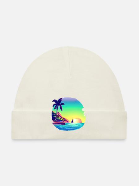 Summer Holiday Sun Palm Beach Palm Island - Organic Baby Cap - white - Front
