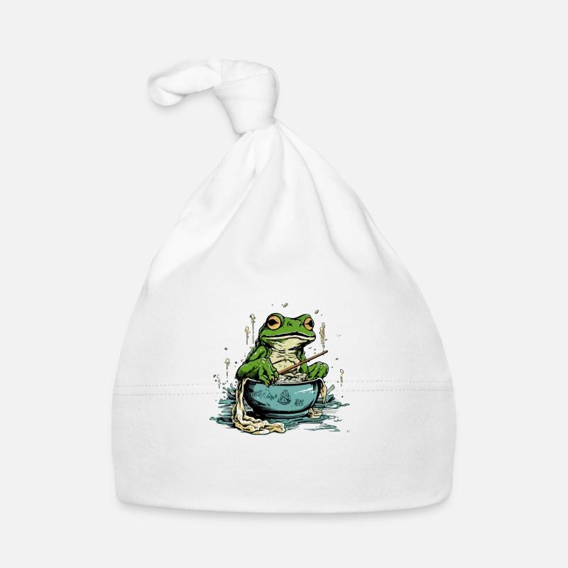 Miki la grenouille gourmande - Bonnet bio Bébé - blanc