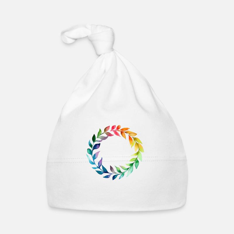 Rainbow leaves. Forming a circlein watercolor style Organic Baby Cap
