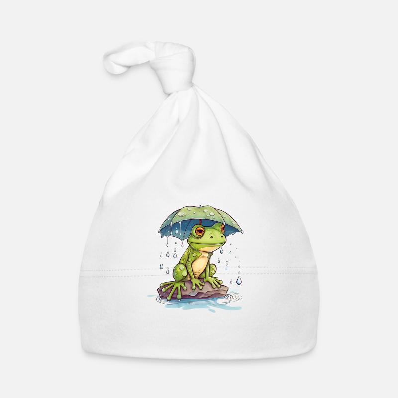 Frisch findet Schutz unter einem Regenschirm Baby Bio-Mütze