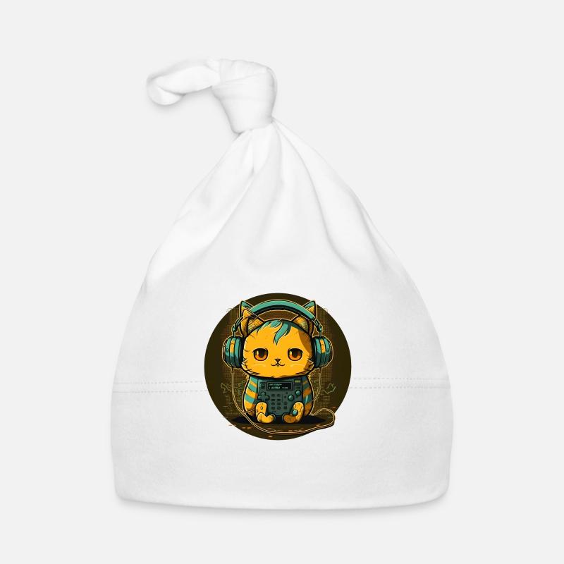 Cyber Cat with headphones Baby Bio-Mütze