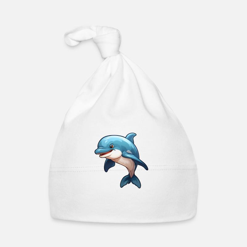 Kleiner, niedlicher Delfin im Comic-Stil Baby Bio-Mütze
