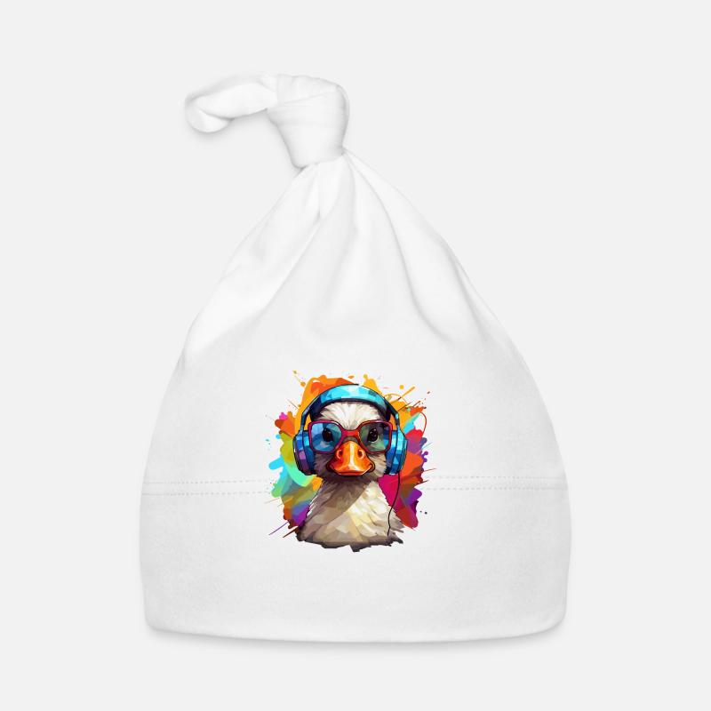 Funky Ente mit Kopfhörern und Brille Baby Bio-Mütze
