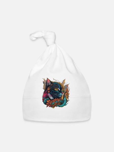 Beautiful Cat Design - Organic Baby Cap - white - Front