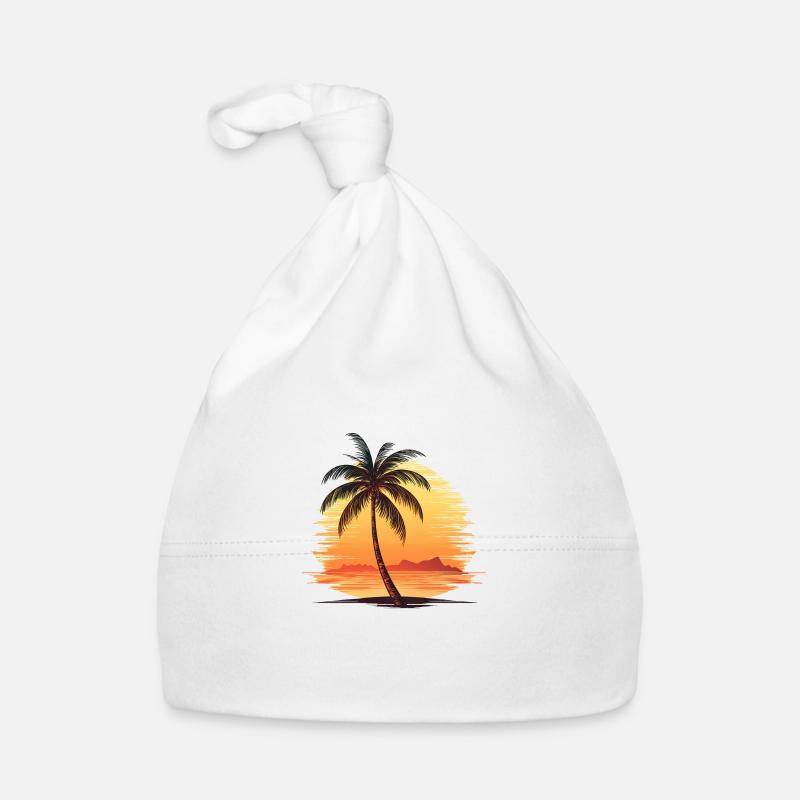 Beau palmier sur la plage avec coucher de soleil Bonnet bio Bébé