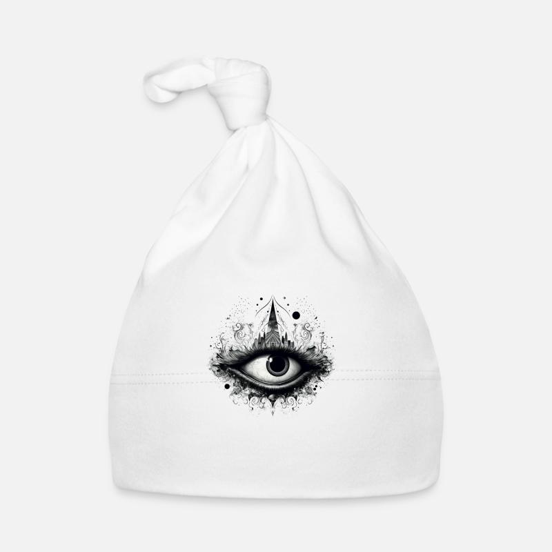 Image noire de l’œil mystique des Mayas - Bonnet bio Bébé - blanc