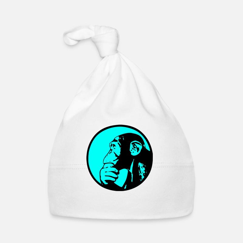Thinking Monkey Chimpanzee - Organic Baby Cap - white
