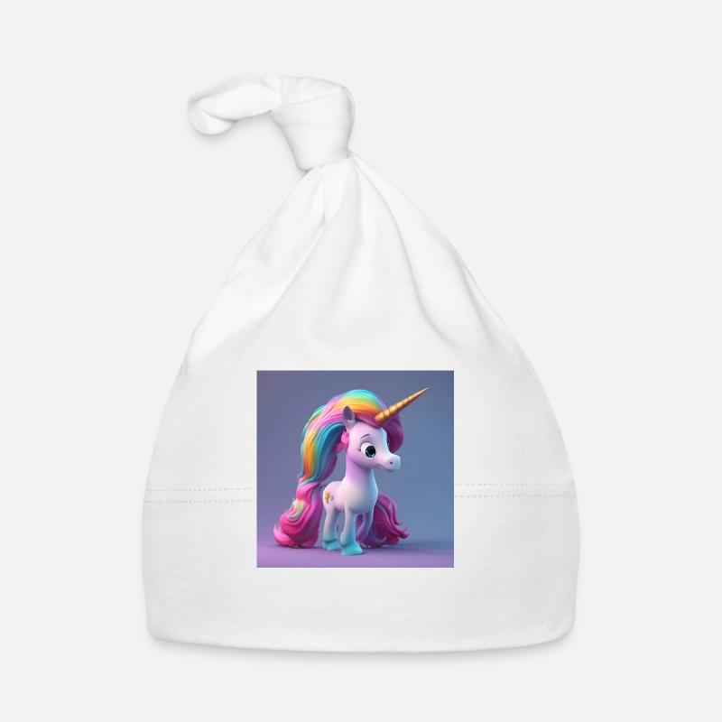 licorne arc-en-ciel - Bonnet bio Bébé - blanc