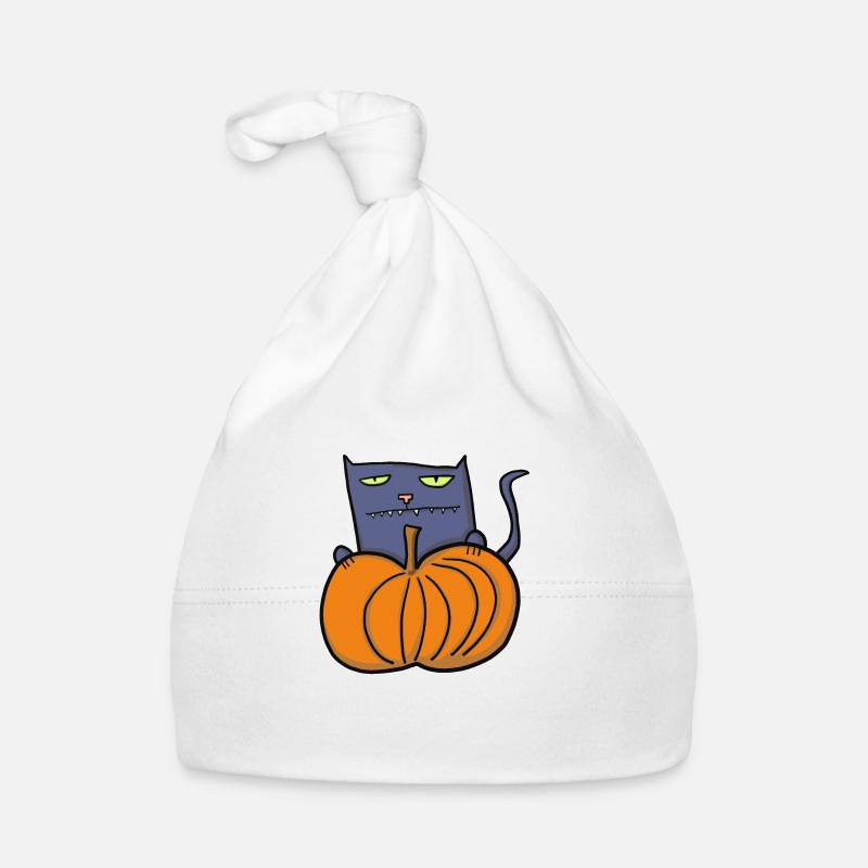 Chat d’Halloween avec citrouille Bonnet bio Bébé