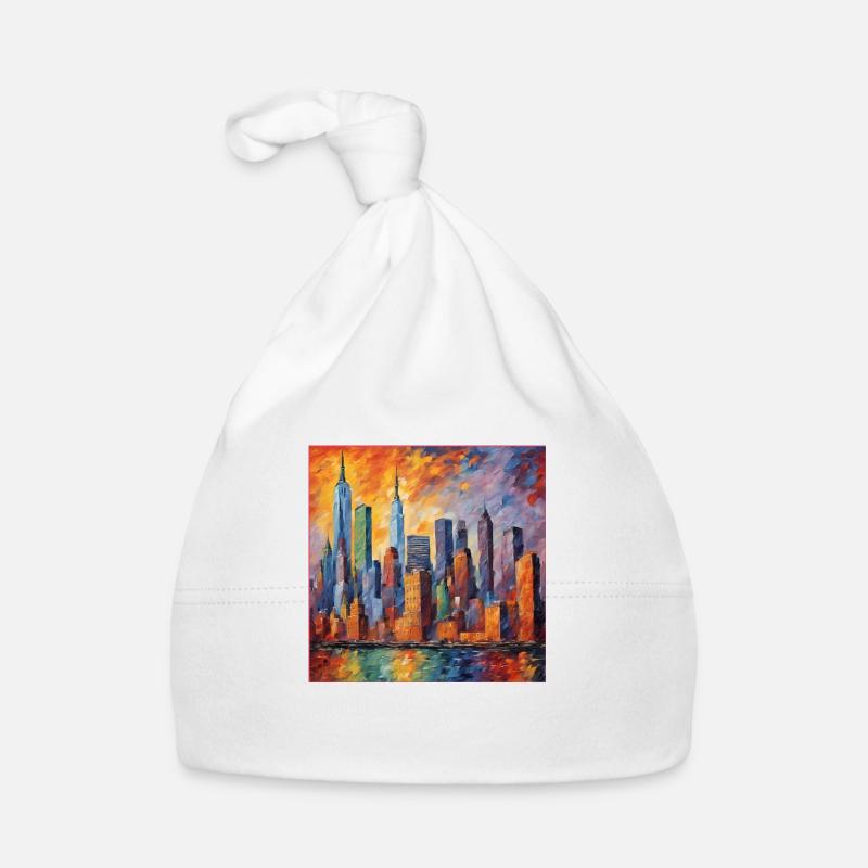New York Skyline Neo Impressionism - Organic Baby Cap - white