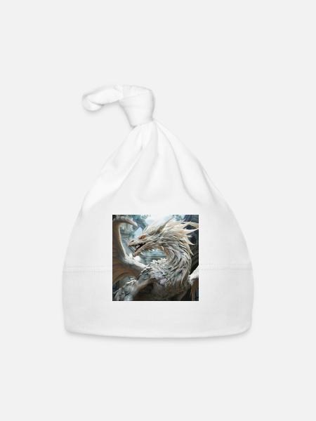 Weißer Drache - Baby Bio-Mütze - Weiß - Vorne