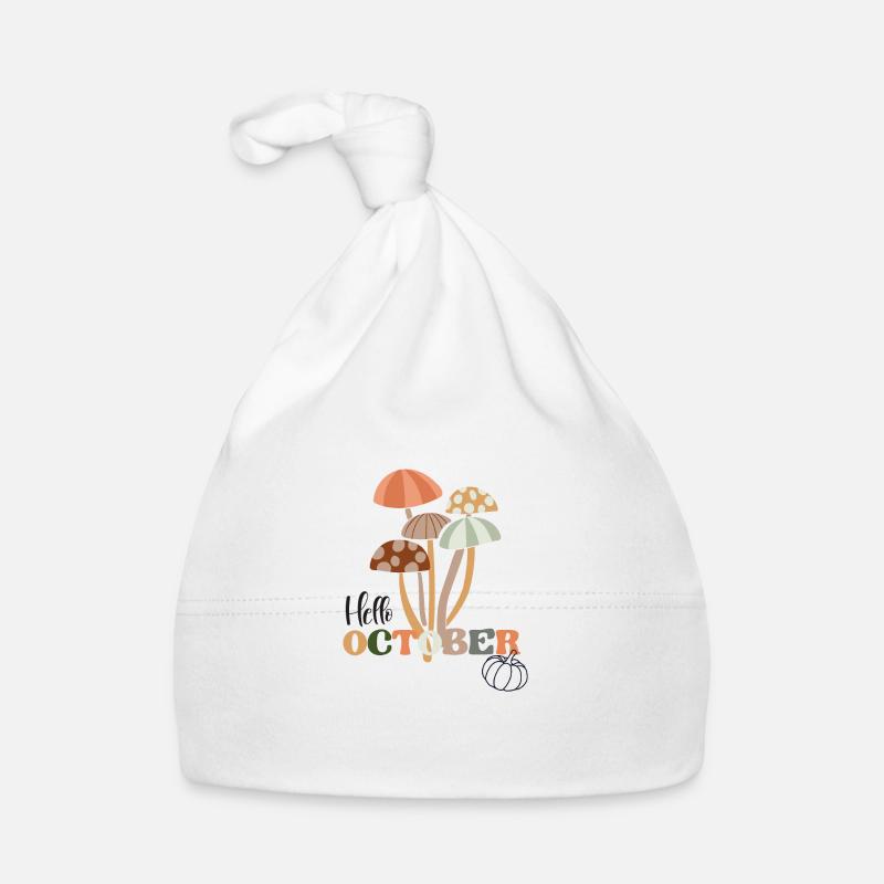 Hello October Cute Autumn Fall Mushroom Aesthetic Organic Baby Cap