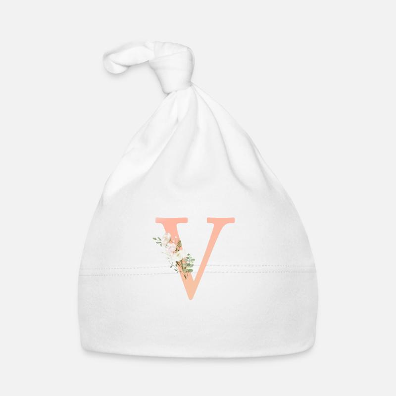 V monogramme, minimal, pastel, floral Bonnet bio Bébé