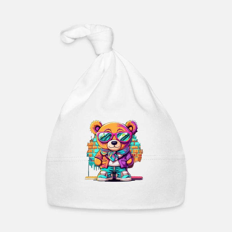Ours en peluche Grafitti - Bonnet bio Bébé - blanc