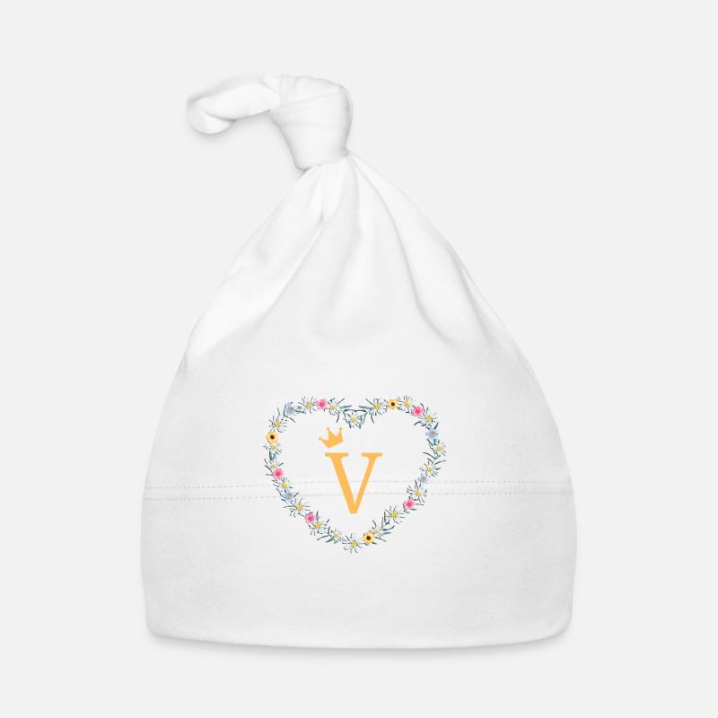 Letter V, Monogram, Heart, Personalizable Organic Baby Cap
