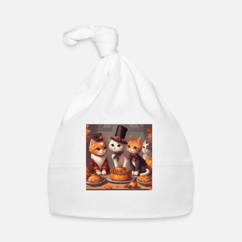 Fête de Thanksgiving des chats - Bonnet bio Bébé - blanc