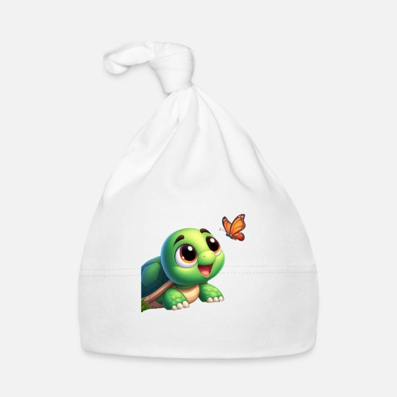 Tortue Cartoon 4 - Bonnet bio Bébé - blanc